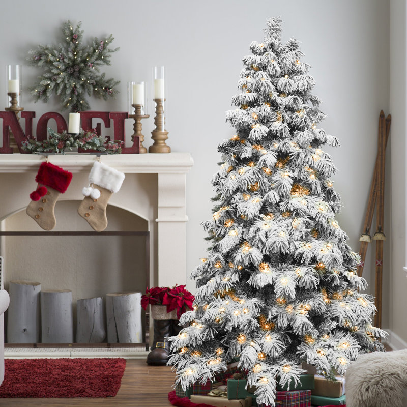 The Holiday Aisle® 7Ft Flocked Christmas Tree With 360 Warm White
